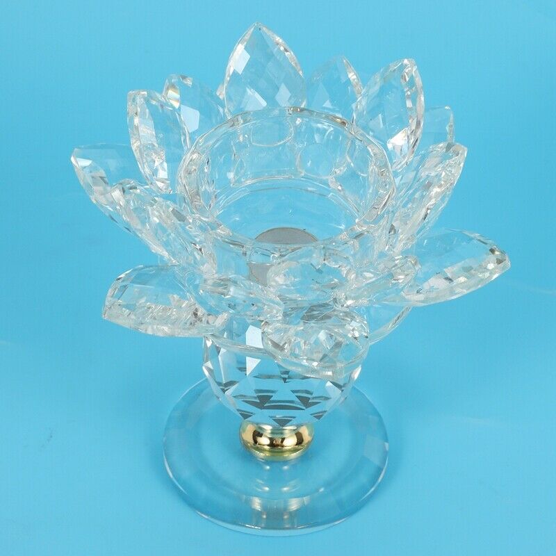 Glass Block Lotus Flower Metal Candle Holders Feng Shui Home Decor Big TealighR8
