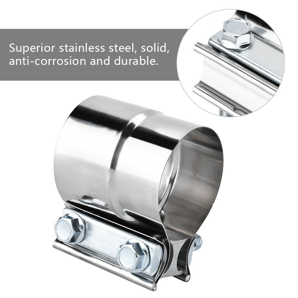 2.5"/66mm Clamp-On Stainless Exhaust Pipe Connector Sleeve Joiner Clamps Kit Set