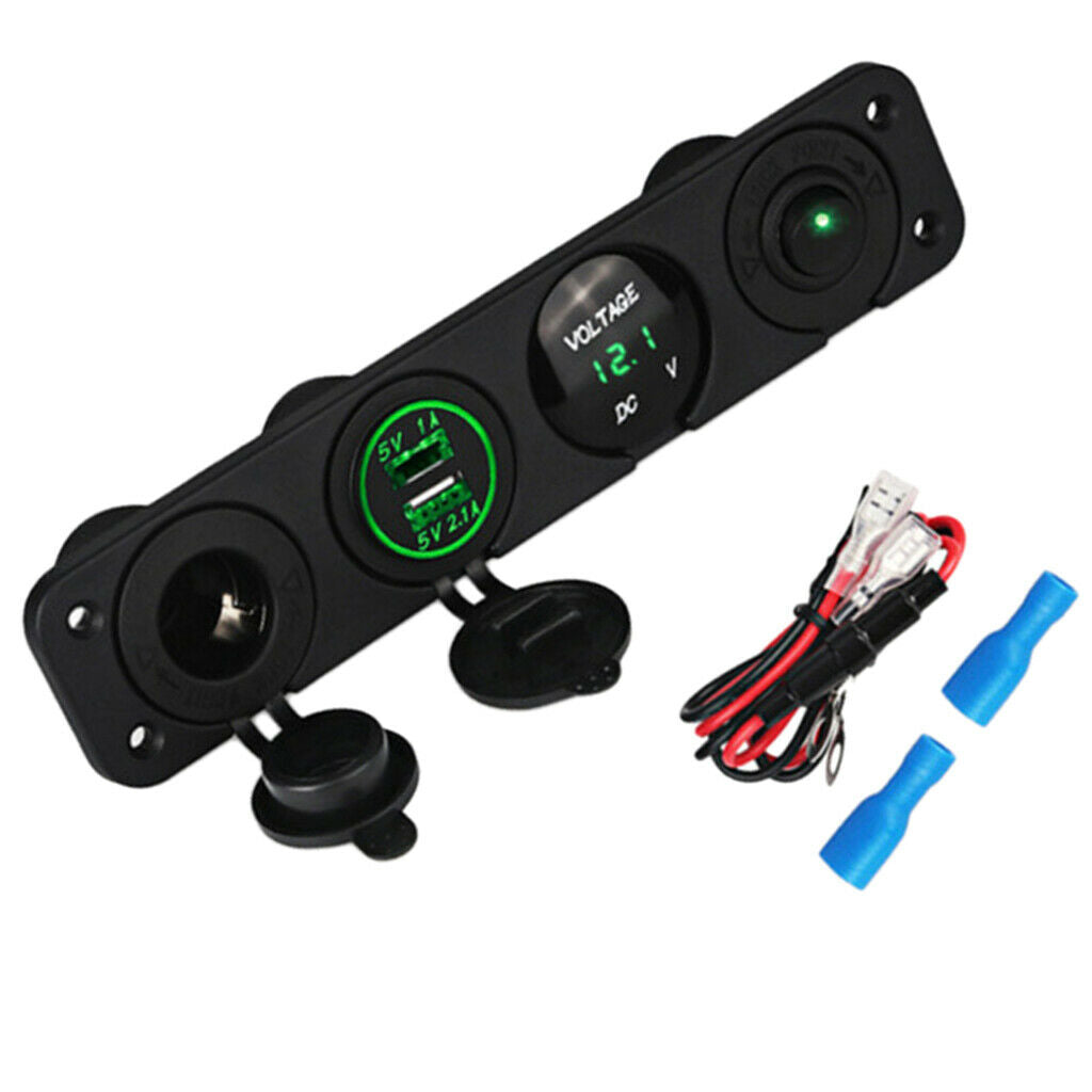 12V Lighted Switches, Switches w/5V Dual 2.1A/1A Charger with LED Voltmeter