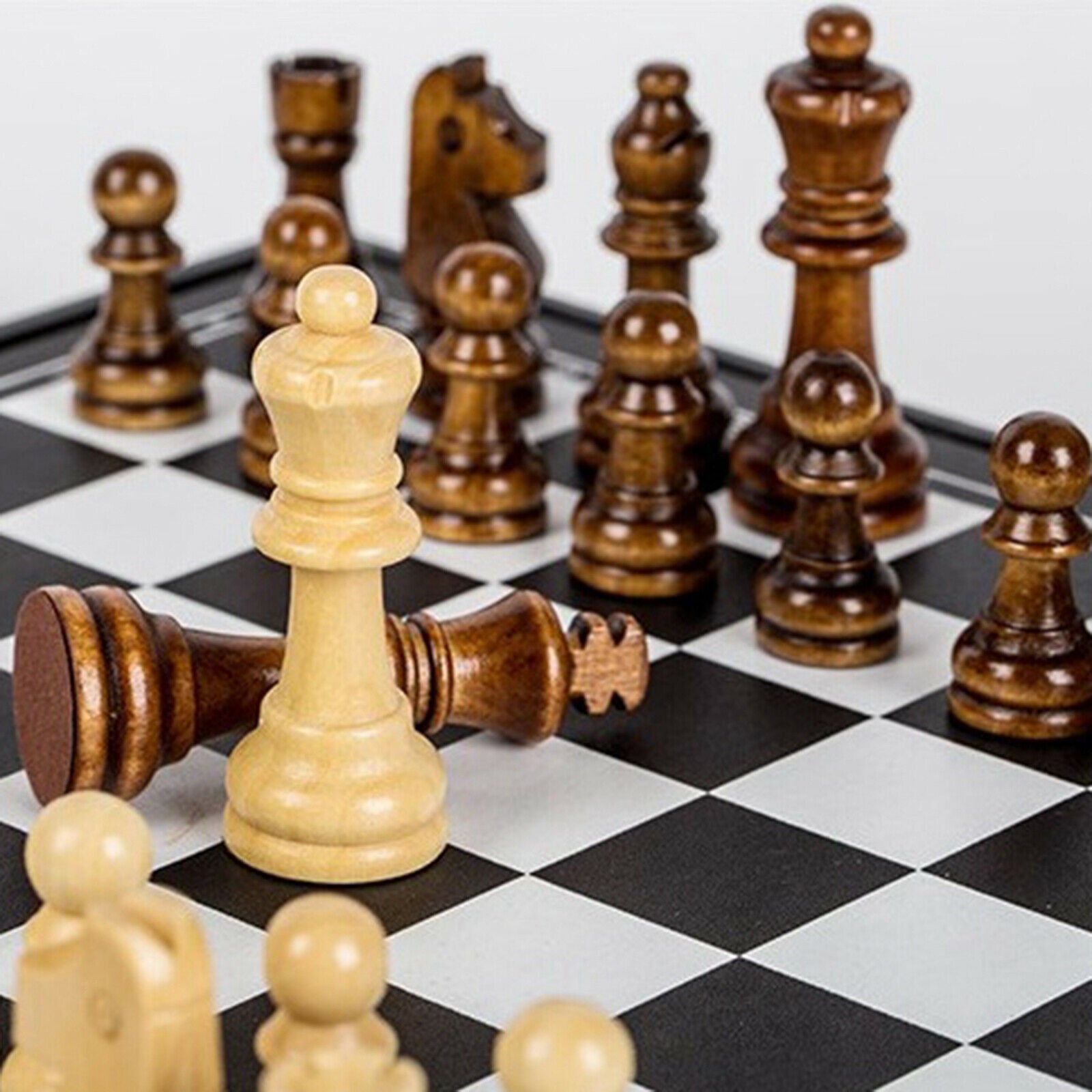 Portable Wooden Chess Set Travel Chessboard and Storage Slots for Family Fun