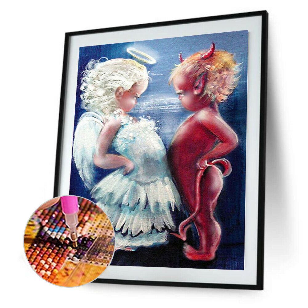 Angel Devil Cross Stitch Embroidery Kit 5D Full Drill DIY Diamond Painting @