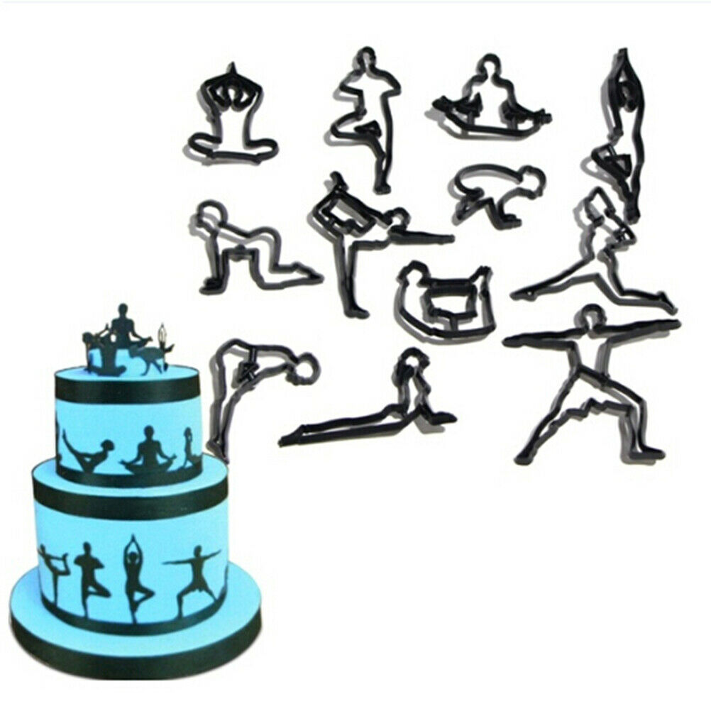 12pcs/set Cookie Cutter Plastic Yoga Biscuit Mold Cutter Sugarcraft Cake Mold SJ