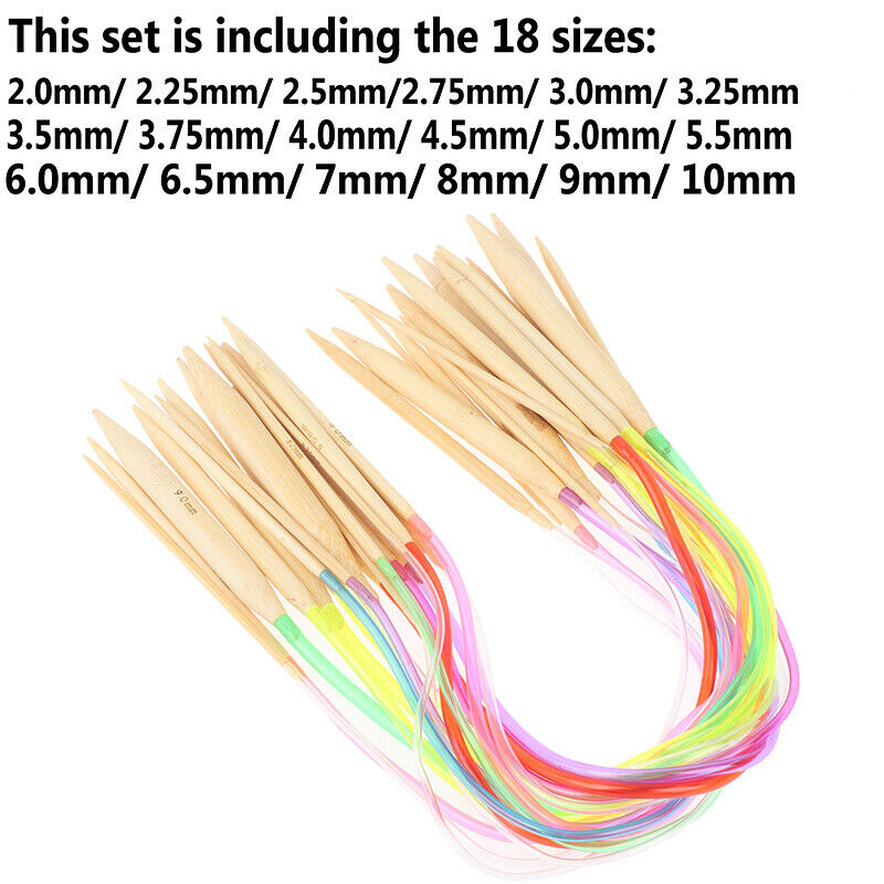 18pcs Bamboo Circular Knitting Needles Multicolor Cording 40cm Yarn Kniti.l8