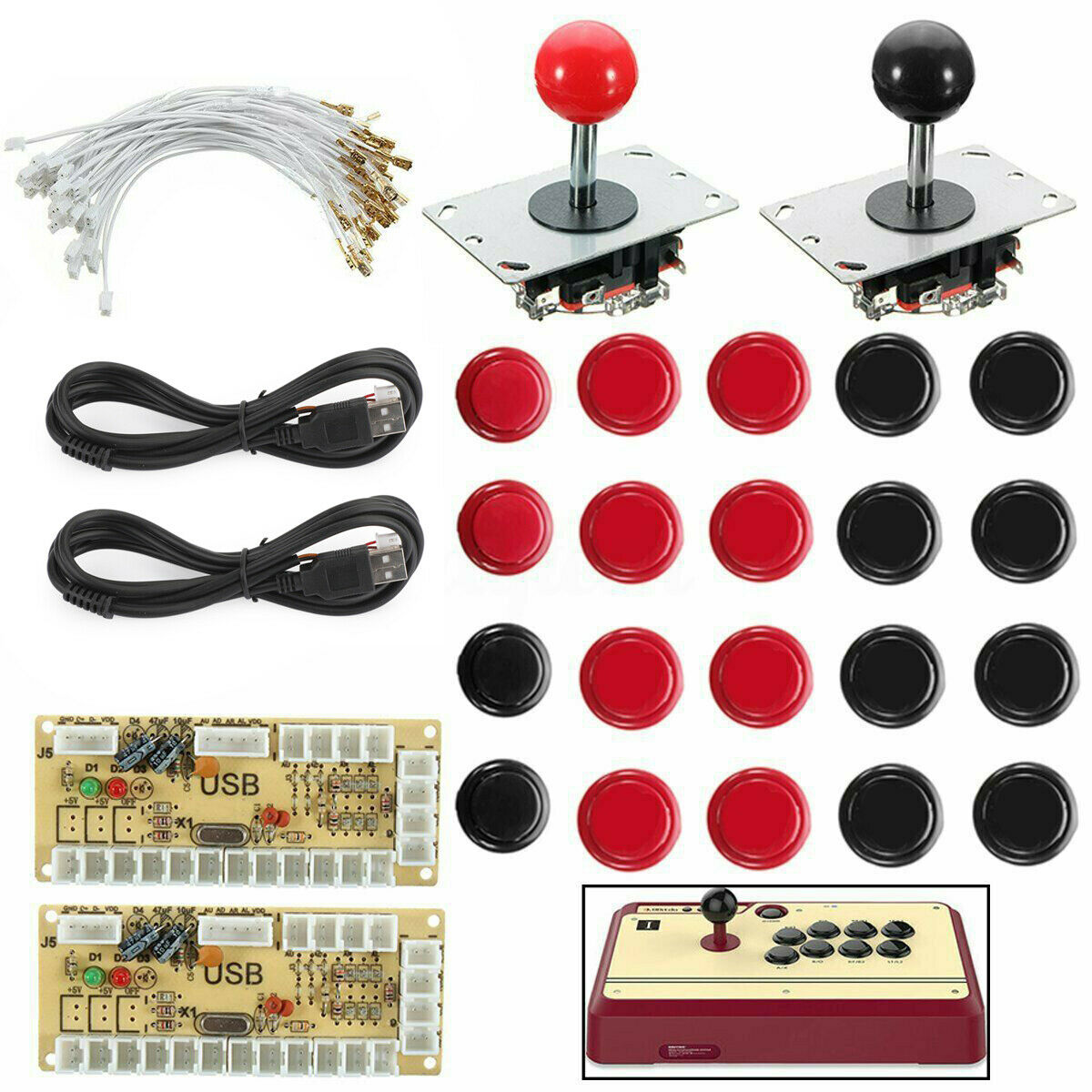 2 Player Joystick Arcade DIY 2 LED CAB Encoder+2 Joystick+20 Buttons Kits CA