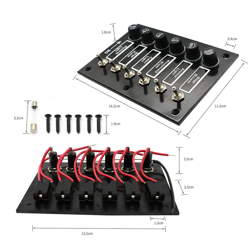 Waterproof 6 Gang Rocker Switch Panel 12V Circuit Breaker Car Marine Boat