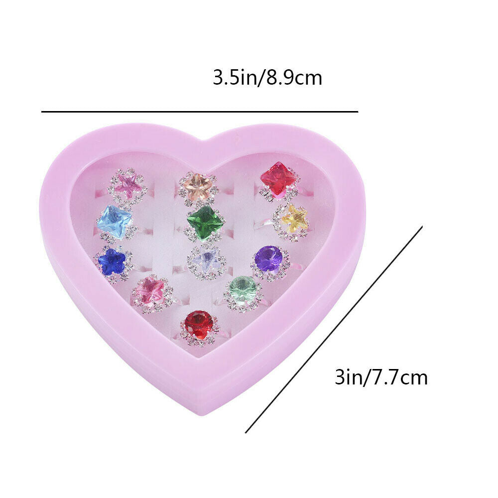 12*Kids Child Diamate Ring Set Adjustable Crystal Rings Costume Jewelry w/Box US