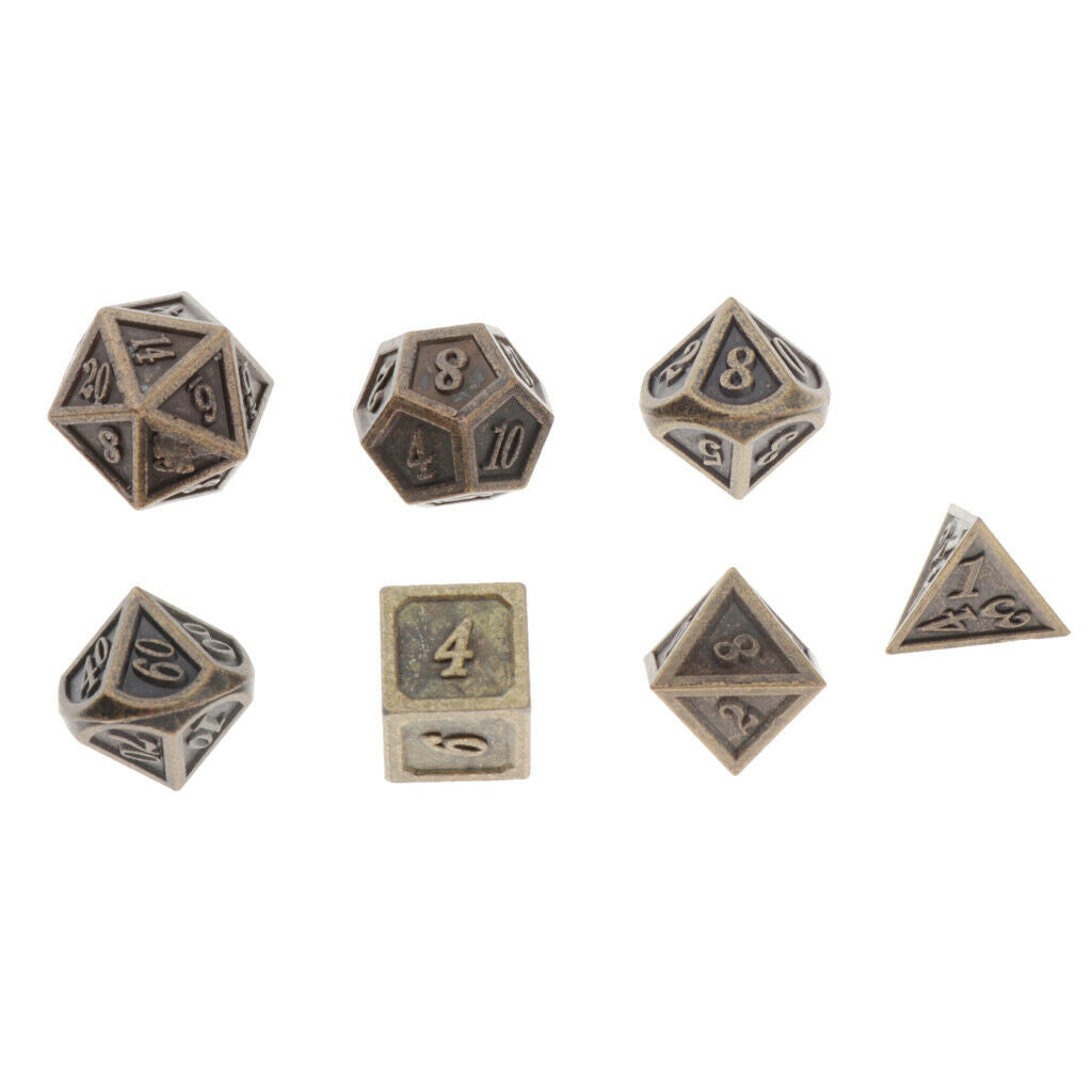 14Pcs Polyhedral Metal Dice for Dragon Scale MTG Board Games Bronze&Blue