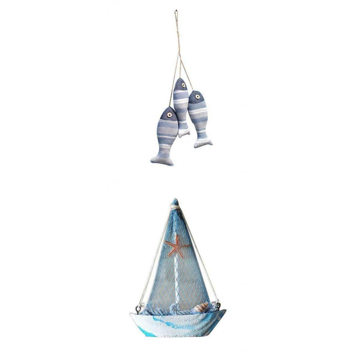 2Pcs Mediterranean Nautical Tropical Fishing Sailing Boat Fishes Ornament