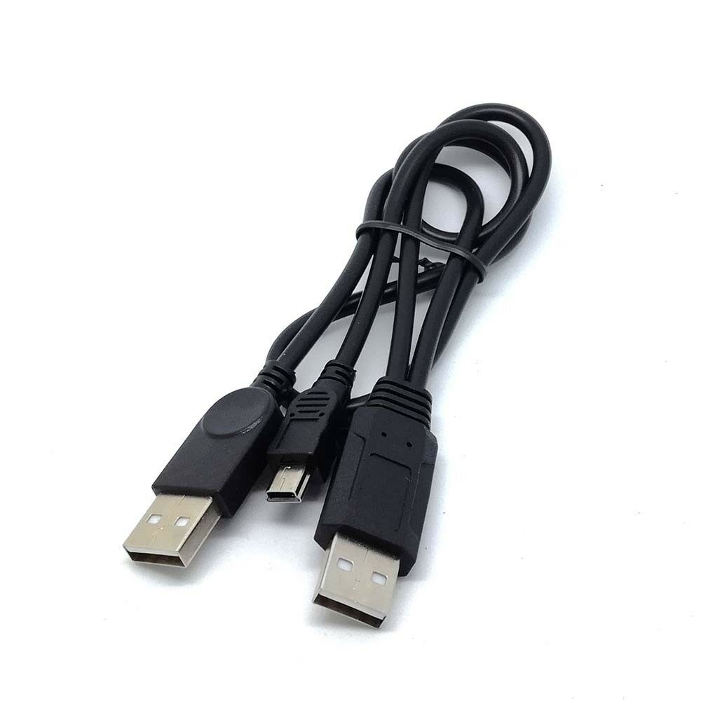 USB 2.0 A male to A Male + Mini 5pin Male Data Power Y Cable HDD Hard Drive /BX