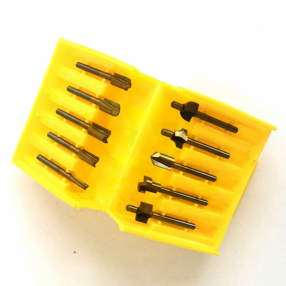 10pcs HSS Titanium Mini Router Drill Bits 1/8" Shank For Rotary Tools Durable