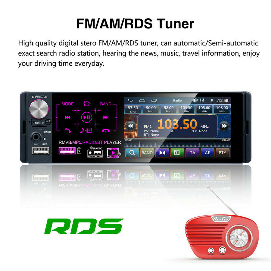 4.1" Touch Screen Singal Din FM AM MP3 MP5 RDS Steering Wheel Control USB AUX