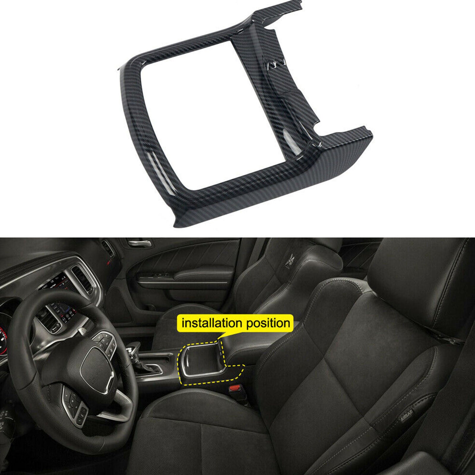 Carbon Fiber Black Front Water Cup Holder Frame Trim For Dodge Charger 2015-2020