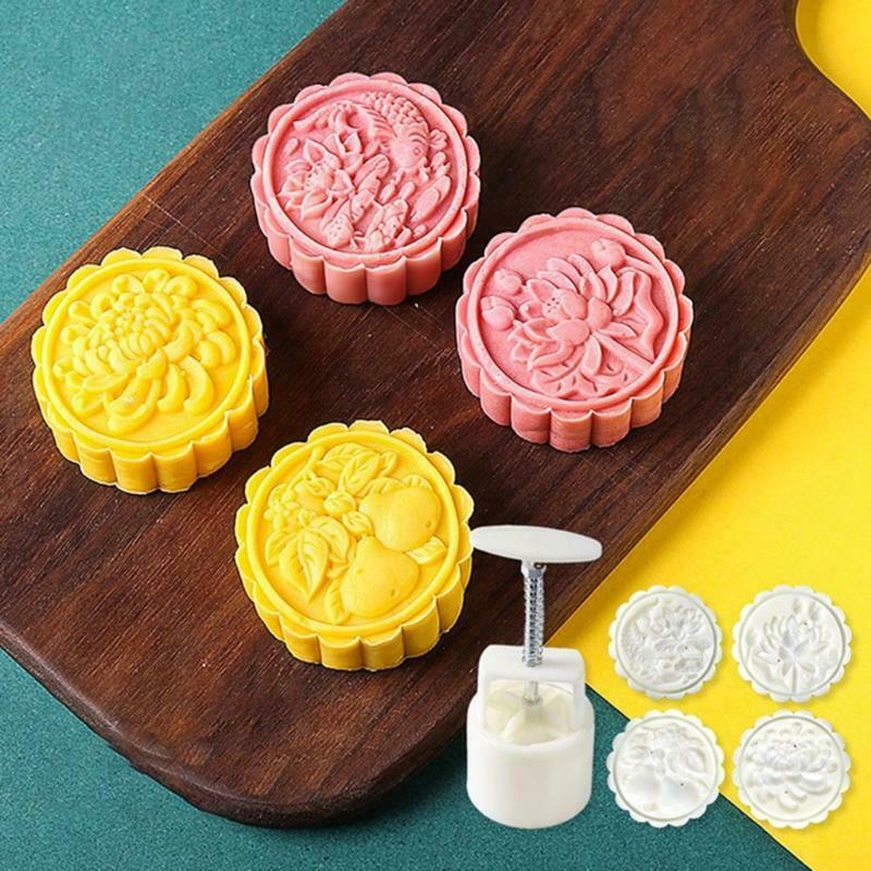 75g 4pc Flower Stamp Moon Cake Mould DIY Decoration Plastic Mooncake Press Molds