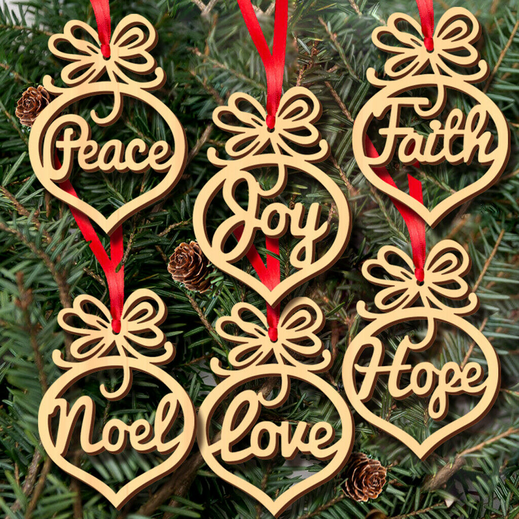 6pcs Wooden Heart Shape Embellishment + Rope Hanging for Christmas Decor