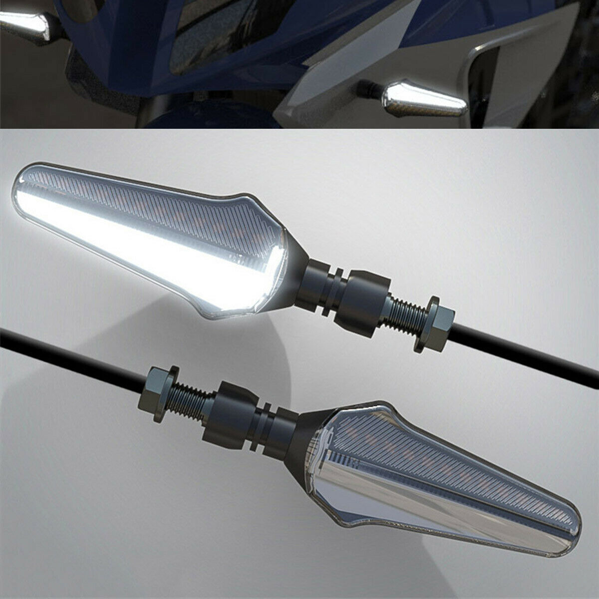 LED Turn Signal Lamp Daytime Lights Amber & White Motorcycle Bike Universal 2pcs