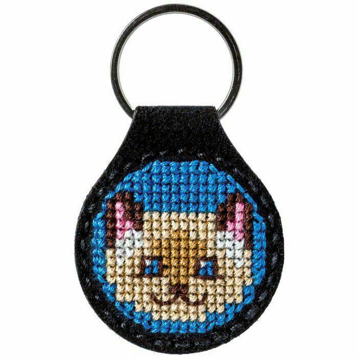 Cat Paw DIY Cross Stitch Embroidery Keychain Key Holder Kit With Cotton Mouli...