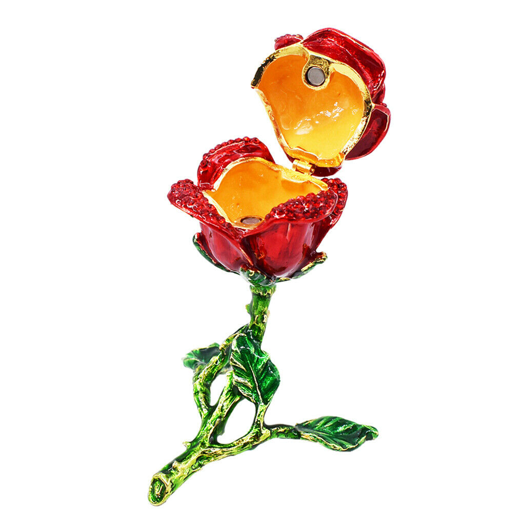 Red Rose Jewelry Box Gifts Display Case Room Arts Decor Xmas Table Ornament