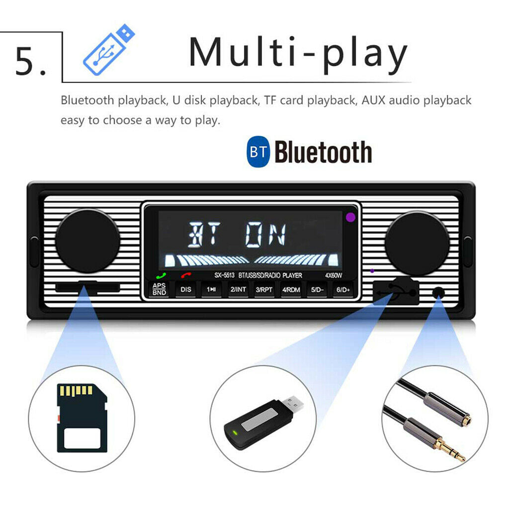 1 Din Car In-dash Stereo Player Bluetooth TF MP3 FM Radio Receiver Audio USB