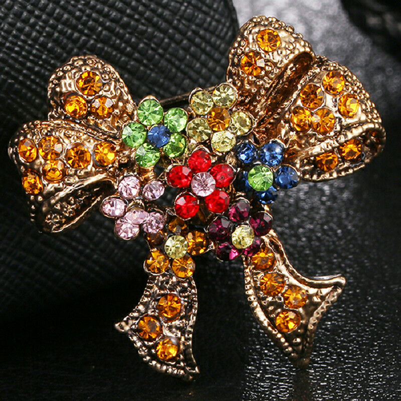 Enamel Bowknot Crystal Rhinestone Brooch Pin Women Suit Collar Brooch Jew.l8
