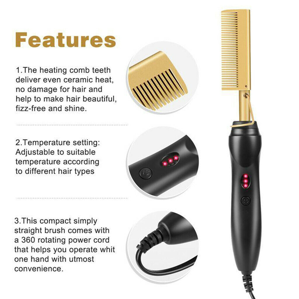 Hot Comb Hair Straightener Electric Heating Comb AntiScald Beard Straightener US