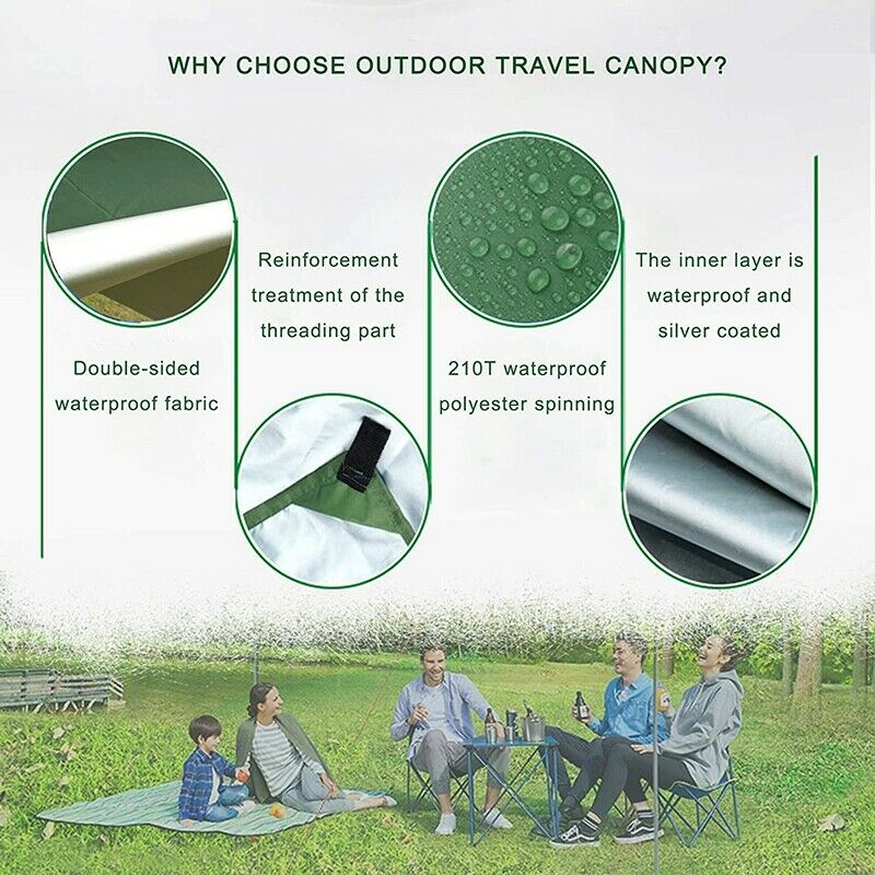 Camping Tarp Waterproof Hammock Rain Fly Cover Waterproof Tent Picnic Mat TeY9F1