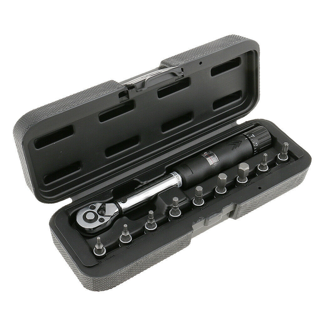 Set of 1 1/4'' Drive Torque Wrench 2-14Nm with 9pcs Bits for Bike Repair