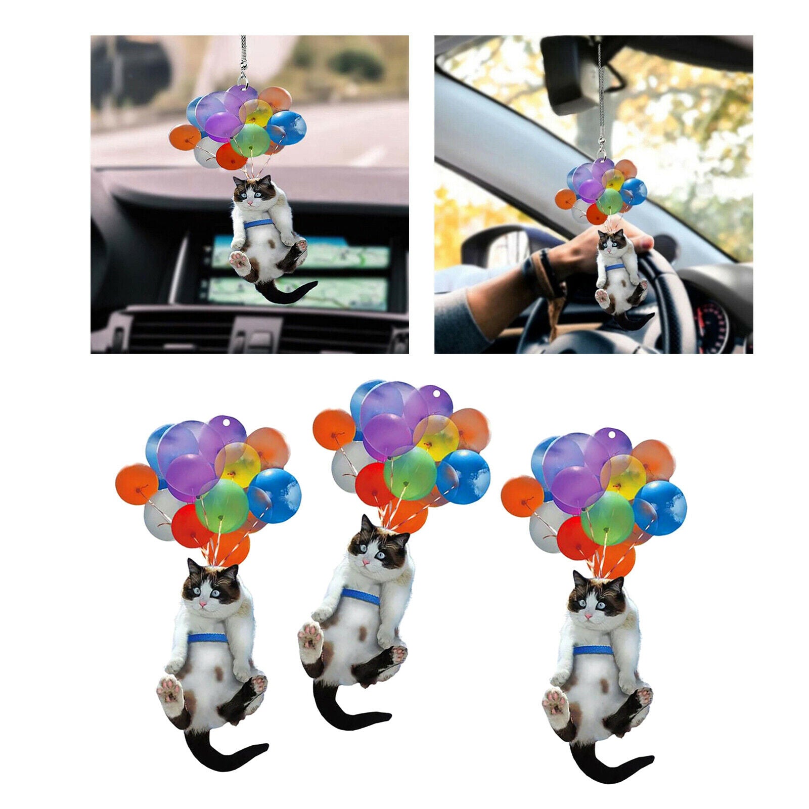 3pcs Creative Cute Car Charm Hanging Ornament Pendants with Colorful Balloons