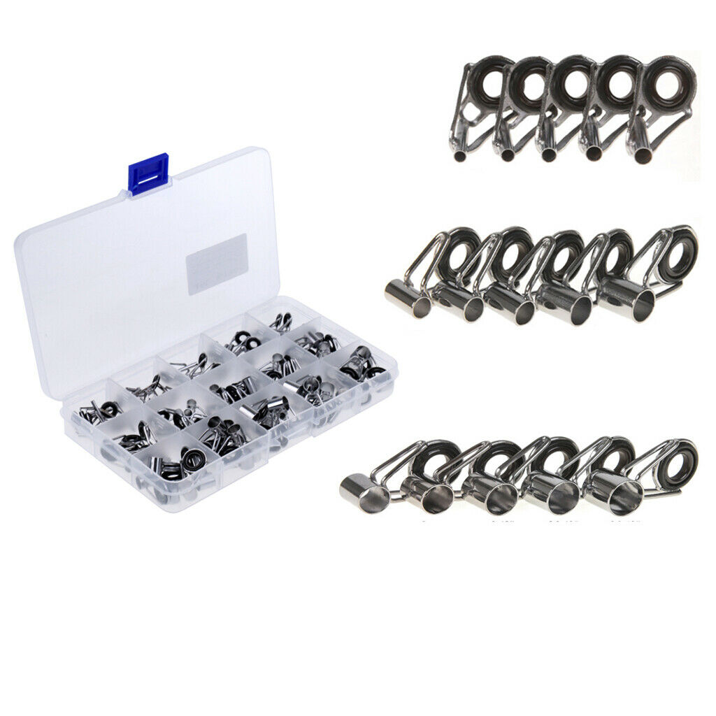 75pcs Fishing Rod Guides Tip Rings Set Rod Repair Kit DIY Eye Rings with Box