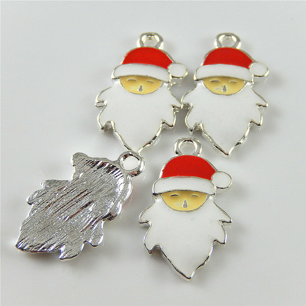 10 Santa Claus Enamel Charms Christmas Alloy Pendant Xmas Jewelry Crafts 24x14mm
