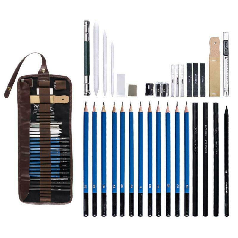 32pcs Professional Sketching Drawing Set Graphite Charcoal Pencil Carrying Bag