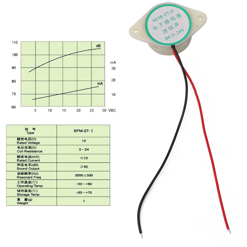 2X 95DB 3-24V Alarm High-decibel Electronic Buzzer Continuous Beeper For Arduino