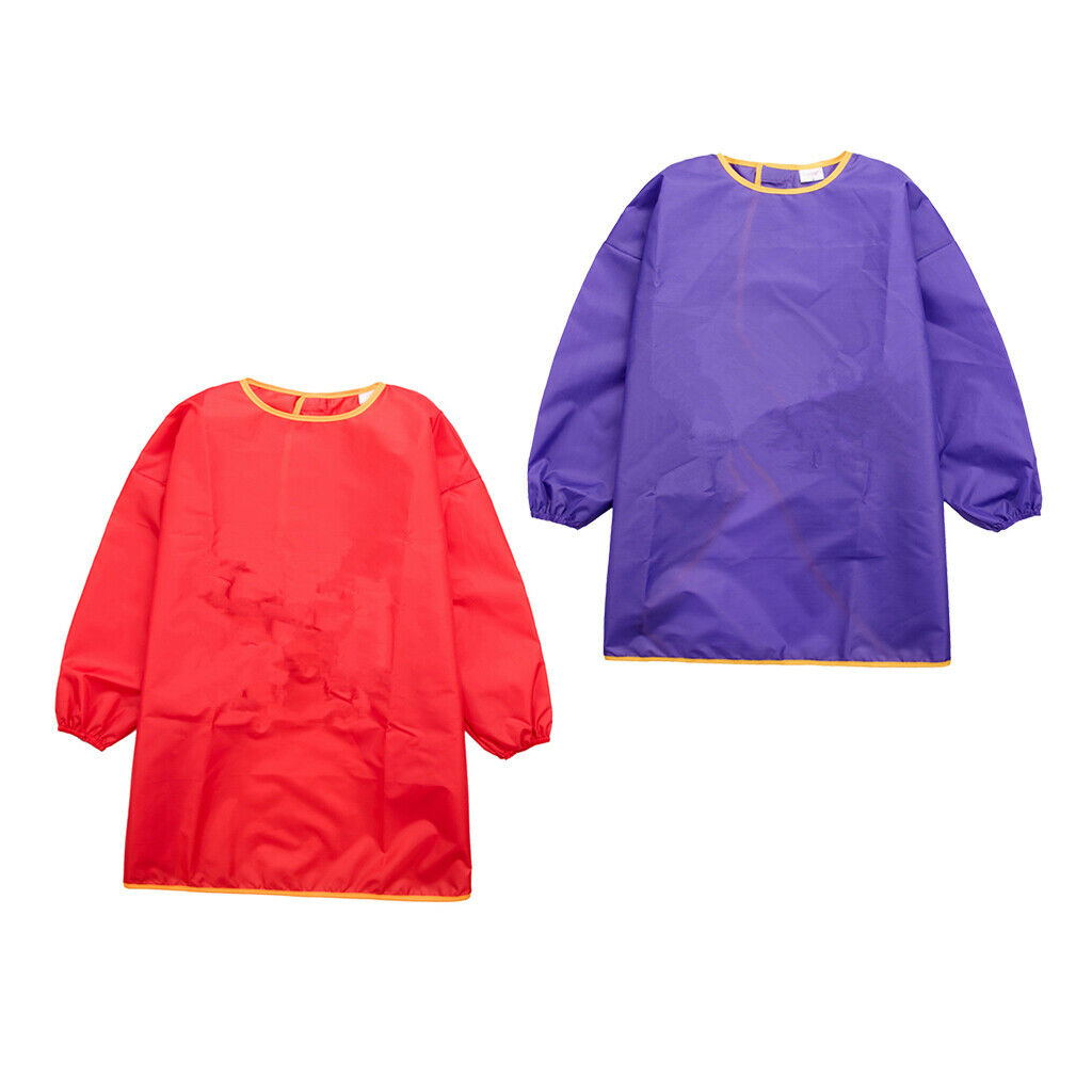 Set of 2 Baby Kid Long Sleeve Art Smock Feeding Bib Apron Red