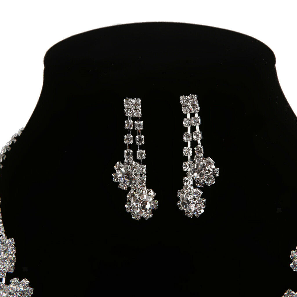 Wedding Bride Crystal Rhinestone Pendant Necklace Earring Jewelry Set