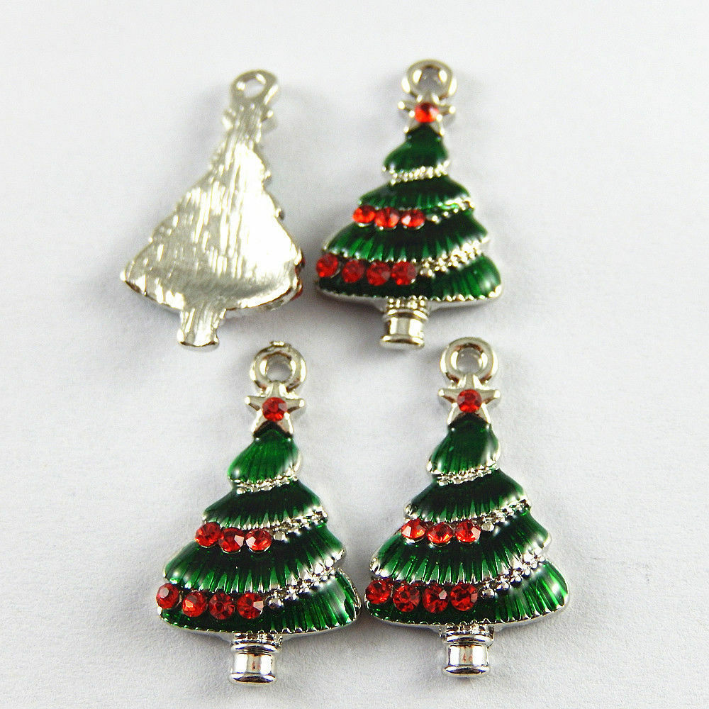 18pcs New Enamel Alloy Lovely Colorful Christams Tree Look Pendant Charms 52155