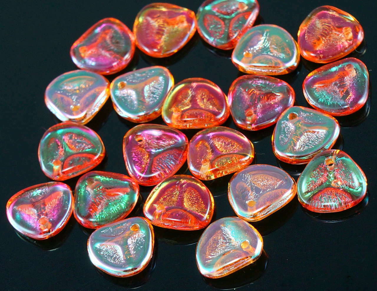 50pcs Crystal Apricot Orange Half Czech Glass Rose Petal Beads Pressed Flat F...