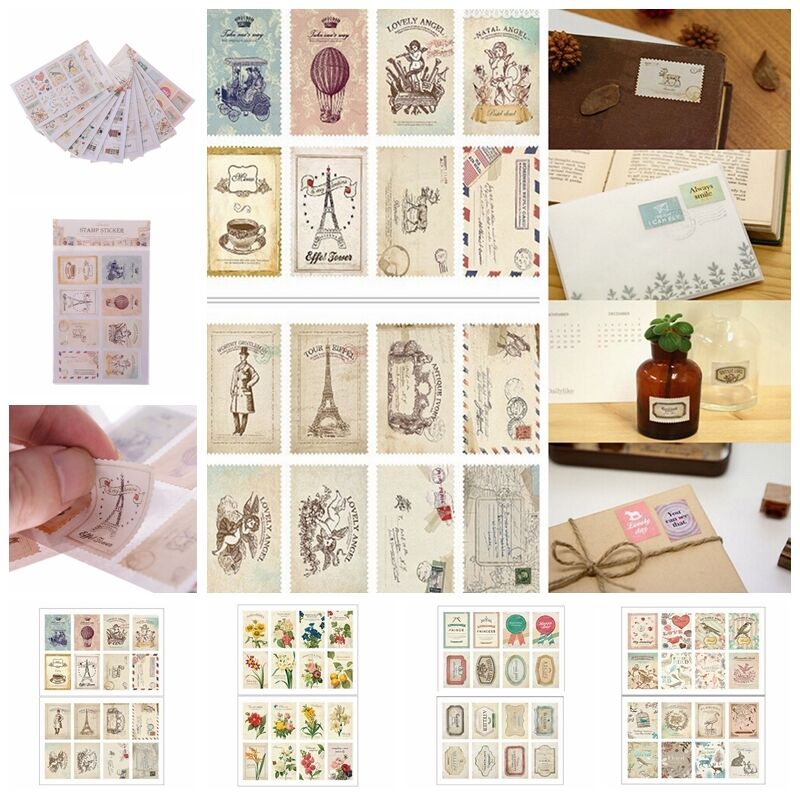 2pcs Scrapbook Note Paper Retro Tower Flower Stamps Stickers Decor Sticke.l8