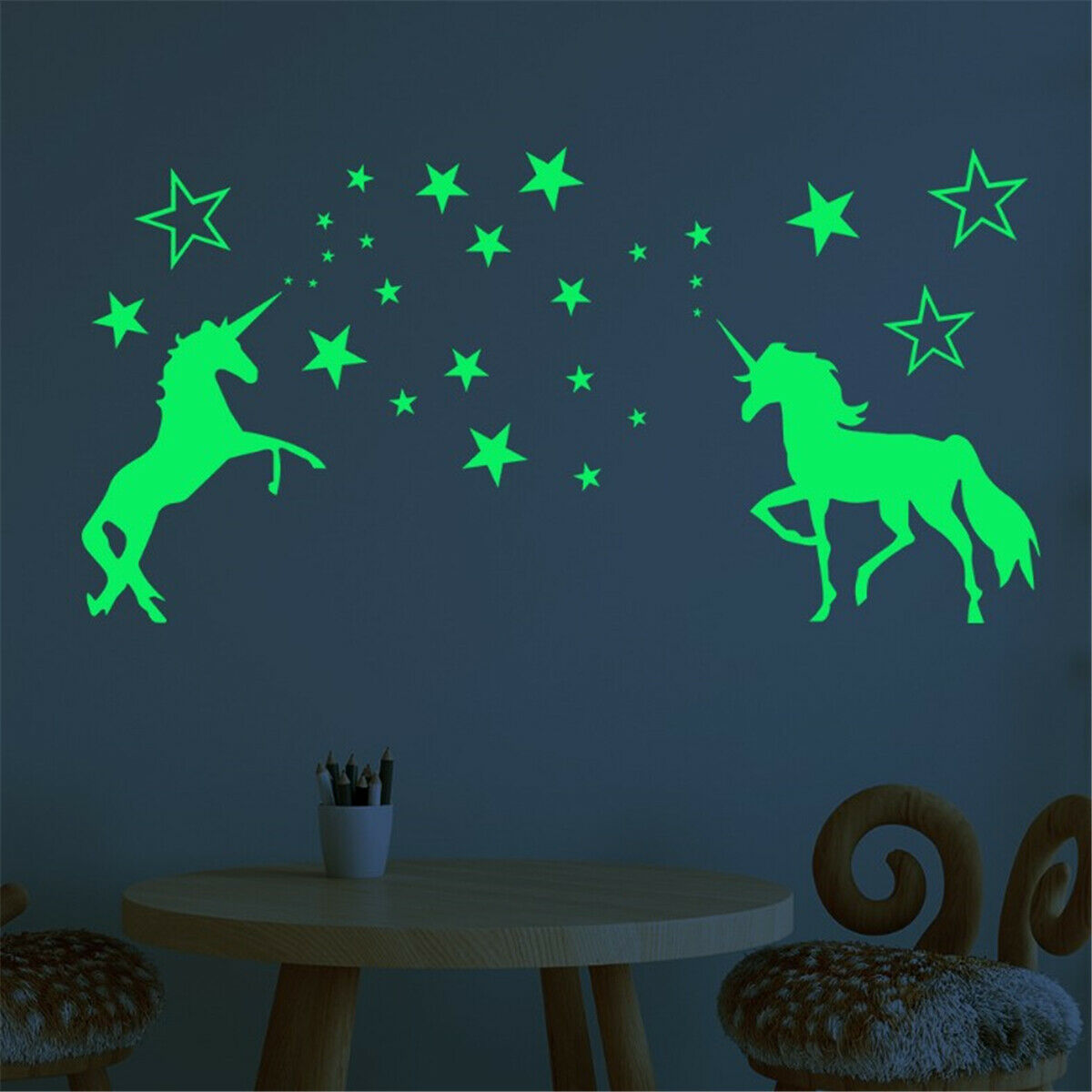 Unicorn & Stars Glow In The Dark Wall Stickers Decals Home Living Room Decor