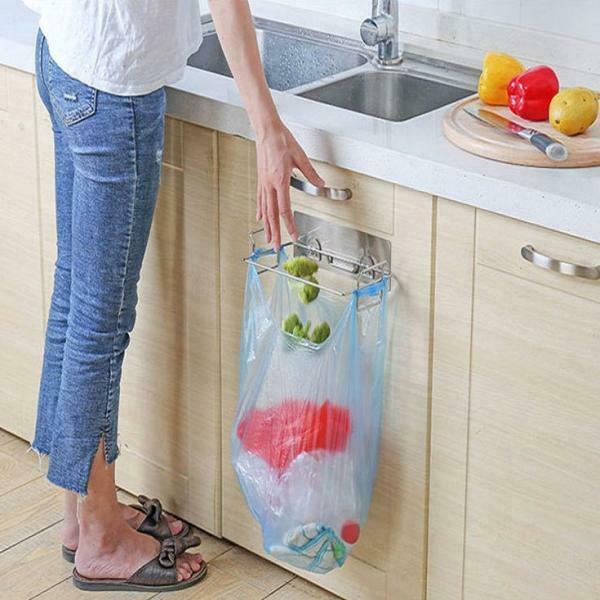 Kitchen Hanging Trash Rubbish Bag Holder - Bathroom Garbage Storage Racks Hanger