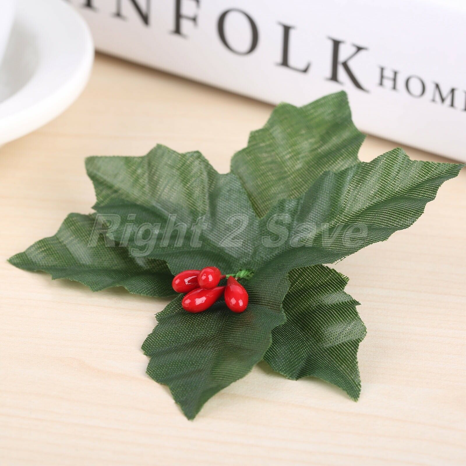 10Pcs Artificial Leaf Mini Holly Berries Decoration Christmas Flower Silk Leaves