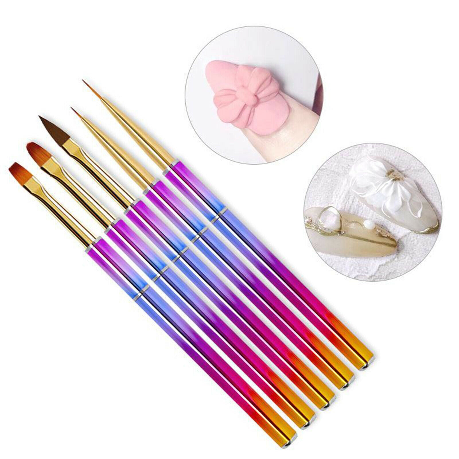 5x Nail Art Brushes Set Design Pen Drawing Painting Tools for Salon Home