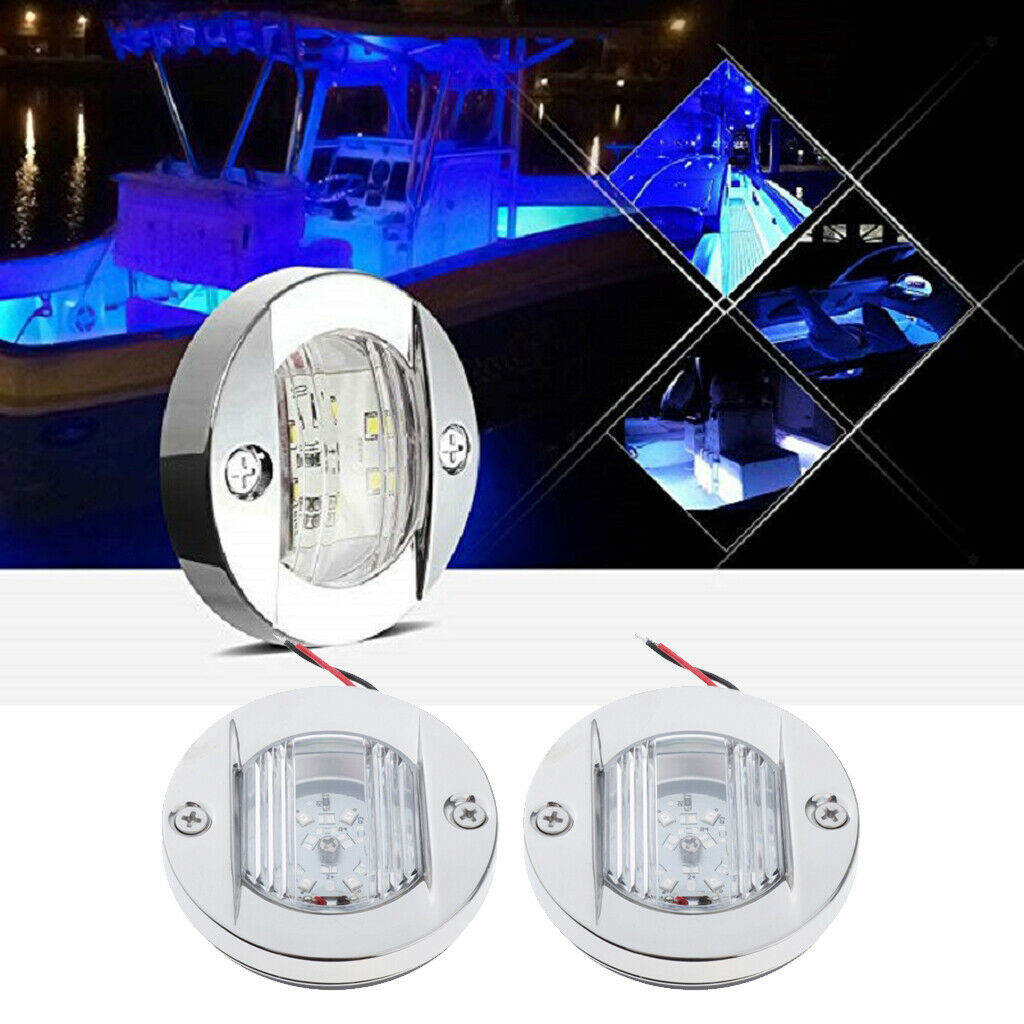 2Pcs Waterproof RV LED Rail Light Blue Pin 12V 2.2W Brushed Bezel S.S.304