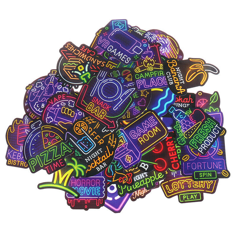 50Pcs Neon Stickers Skateboard Laptop Luggage Guitar Bike Car Bomb DecalsJCAY Kt