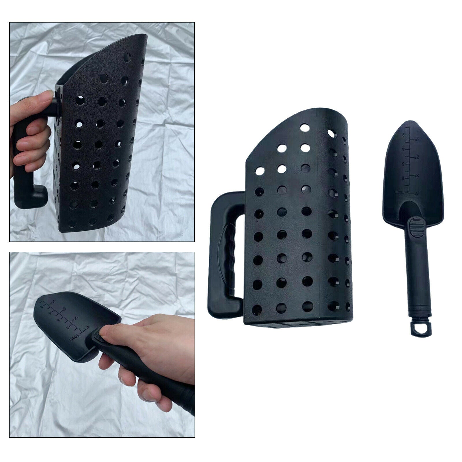 2Pcs Sand Scoop Sifter Shovel Kit for Metal Detecting Treasure Hunting Black
