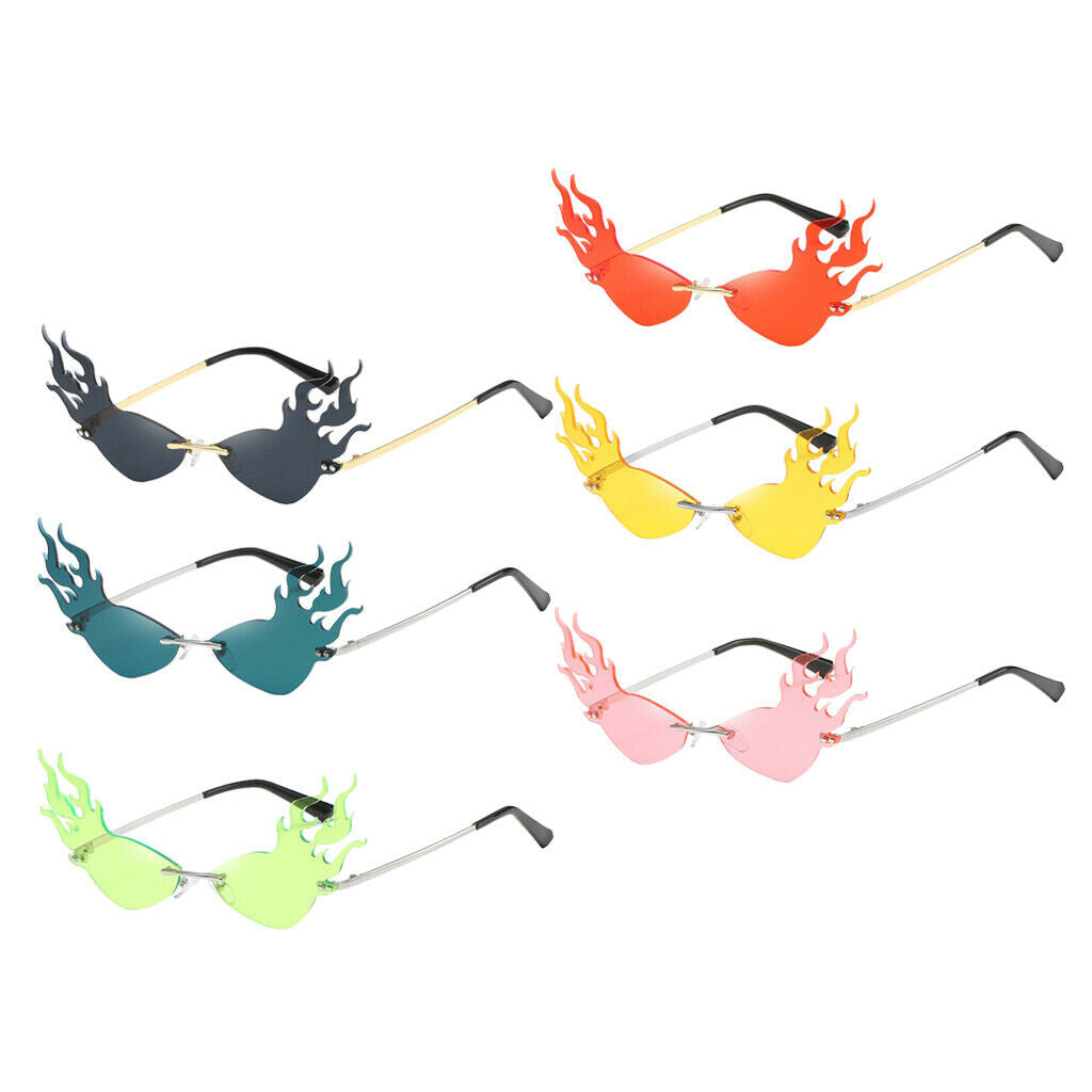 2Pieces Flame Sunglasses Wave Sun Glasses Shades Party Eyewear Streetwear