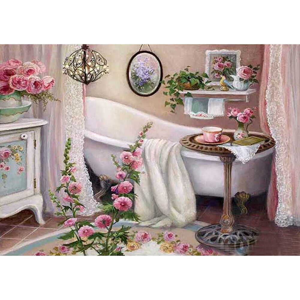 5D Diamond Painting Bathroom Cross Stitch Embroidery Pictures Mosaic Kits @