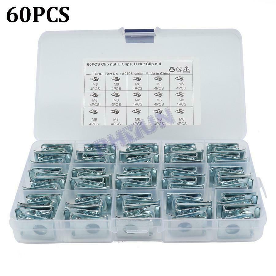 60x M8 Spring Clips Chimney Nuts U Clips Fairing Bodywork Fastener Assorted Kits