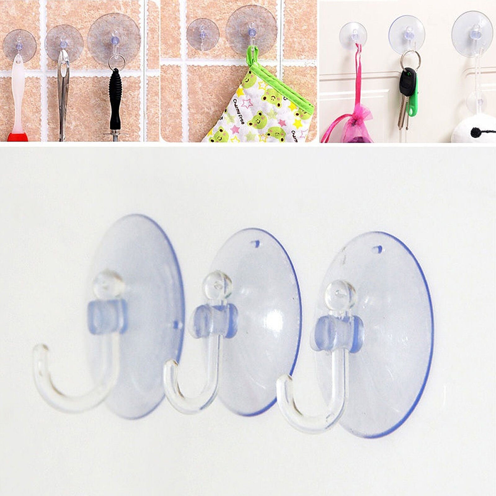10Pcs Home Wall Hooks Suckers Kitchen Bathroom Hangers Suction Cup Hooks Utility