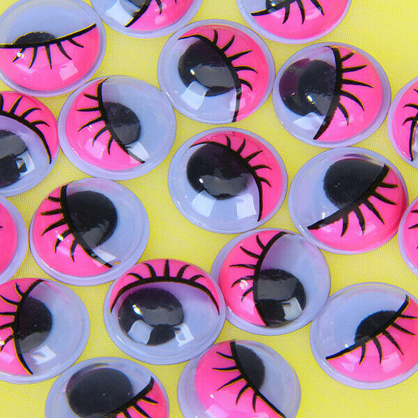 Plastic Movable Wiggly Eyes With Eyelash Pink 15mm