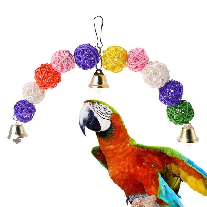 Bird Parrot Chew Toys Bite Rattan Teeth Grinding Ball Bell Attractive Parakeet