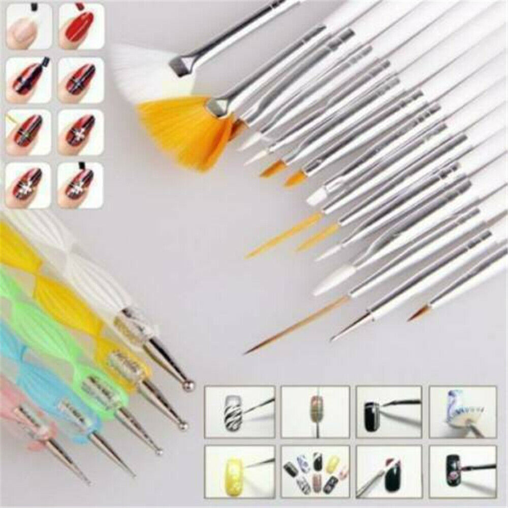 20x UV Gel Nail Art Design Painting Dotting Detailing Pens Brushes Tool Set Kit